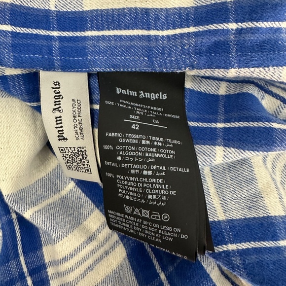 Palm Angels Blue & White Plaid Button Down Shirt Size 42/US 6 - Picture 6 of 8